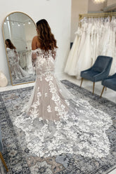 Charming White Lace Mermaid Sweetheart Sleeveless Sweep Train Tulle Wedding Dresses With Appliques